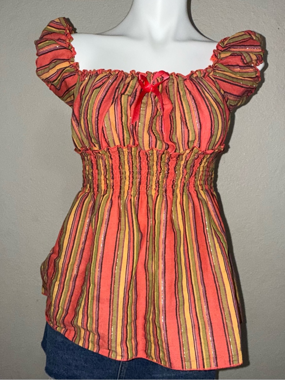 Anna Multicolor Striped Smocked Waist Peasant Top